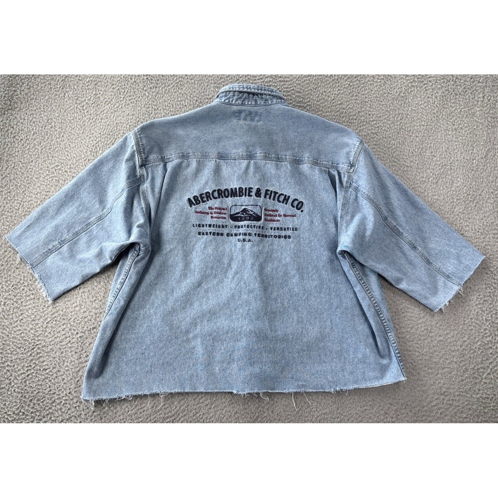 VTG Abercrombie & Fitch The Big Shirt Mens Large Denim Chambray Distressed